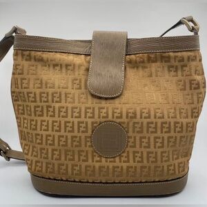 Auth FENDI Zuccino Shoulder Bag Bucket type Brown Logo VINTAGE